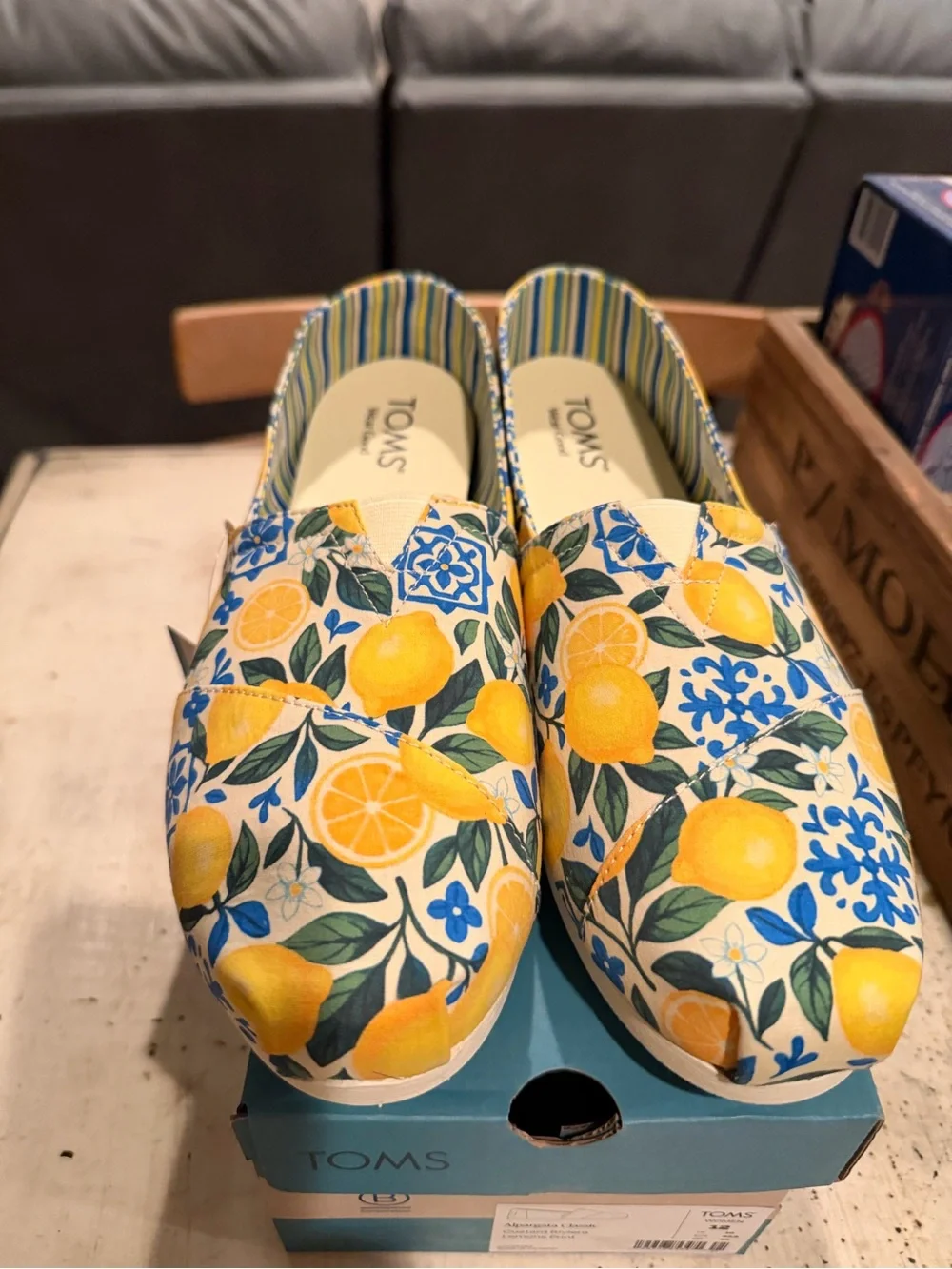 TOMS  Lemon Print Slip-On Shoes - NWT. Size 12M